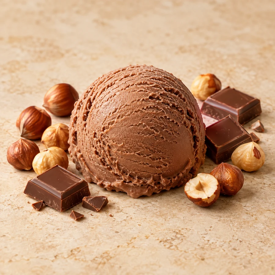 Boule de glace artisanale choco nutnut avec ses ingrédients
