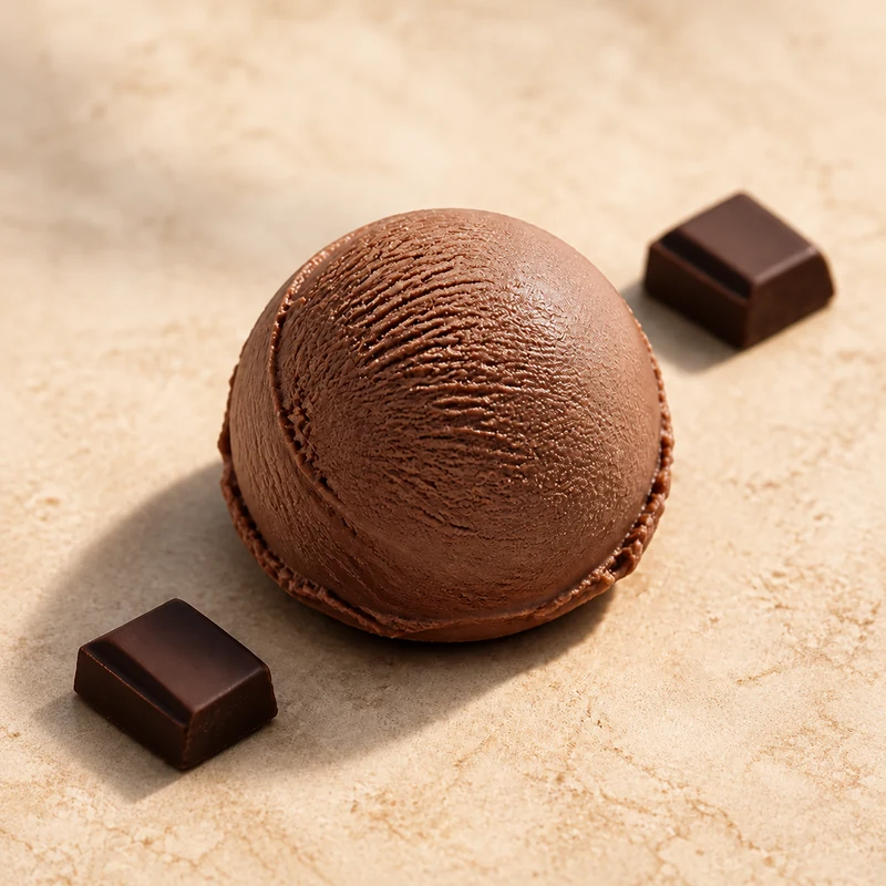 Boule de glace artisanale chocolat au lait avec ses ingrédients