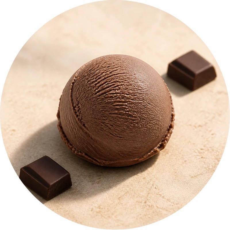 Boule de glace artisanale chocolat avec ses ingrédients