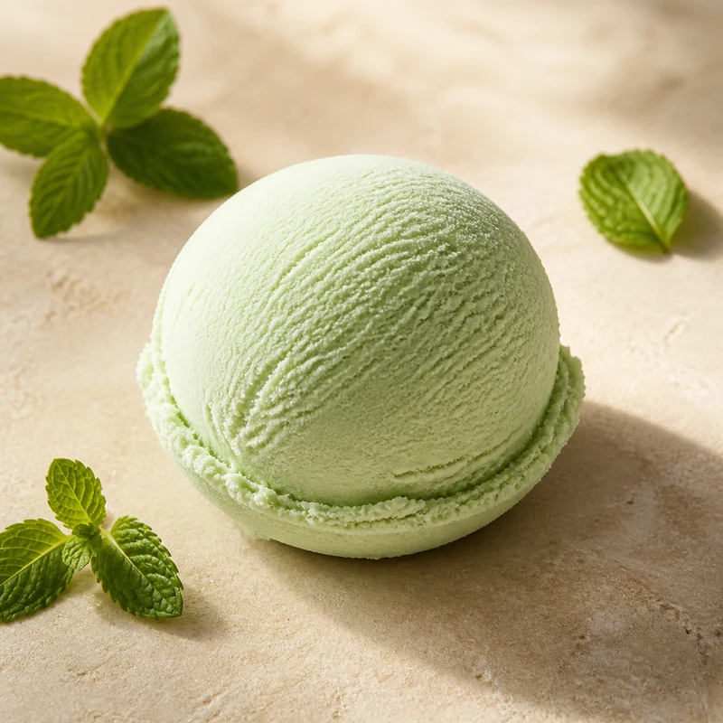 Boule de glace artisanale infusion menthe avec ses ingrédients