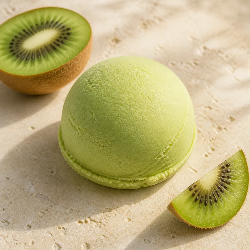 Boule de glace artisanale kiwi avec ses ingrédients