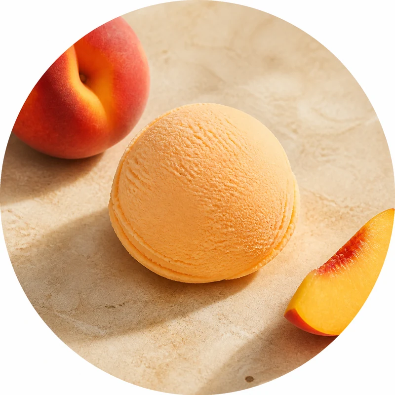 Boule de glace artisanale pêche avec ses ingrédients