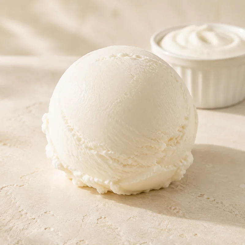 Boule de glace artisanale skyr avec ses ingrédients