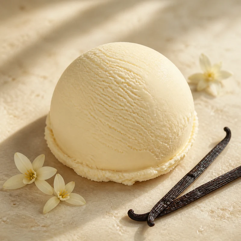 Boule de glace artisanale vanille avec ses ingrédients