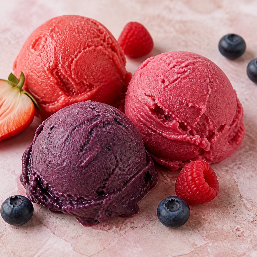 Boules de sorbets artisanaux aux fruits rouges