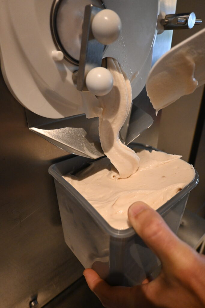 Sorbet pêche à la sortie de la turbine