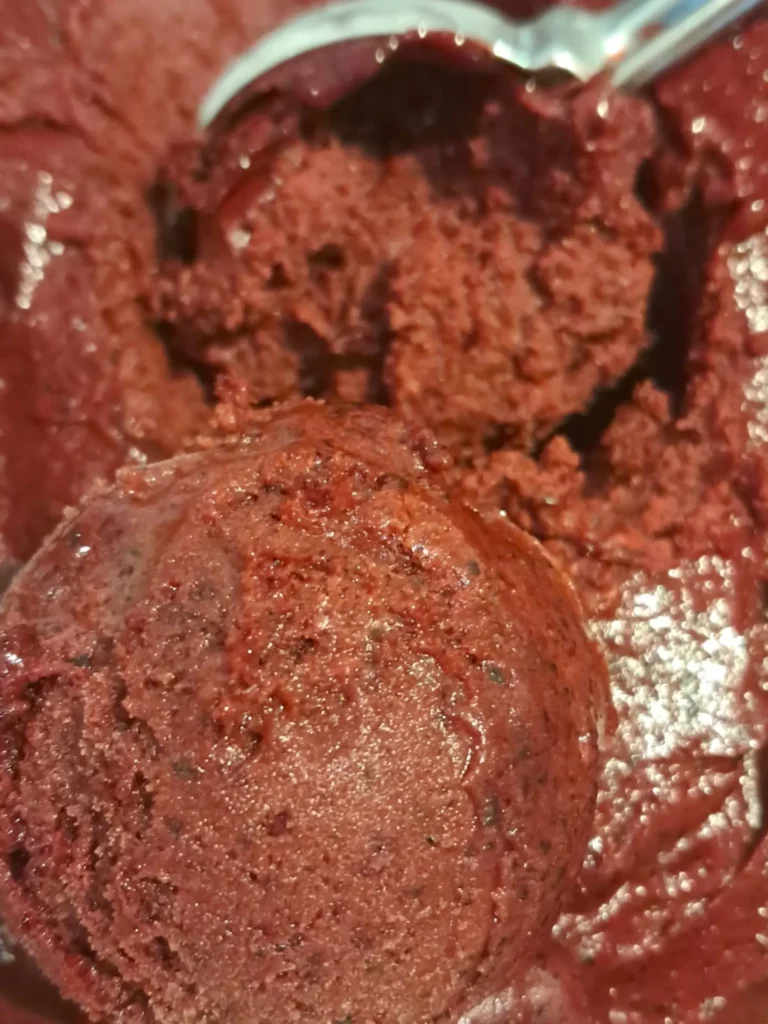 Sorbet myrtille dans son bac.